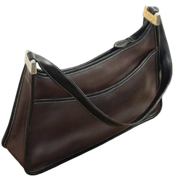 Brighton Brown And Black Two Tone Leather Vintage Shoulder Style Bag - Picture 4 of 9